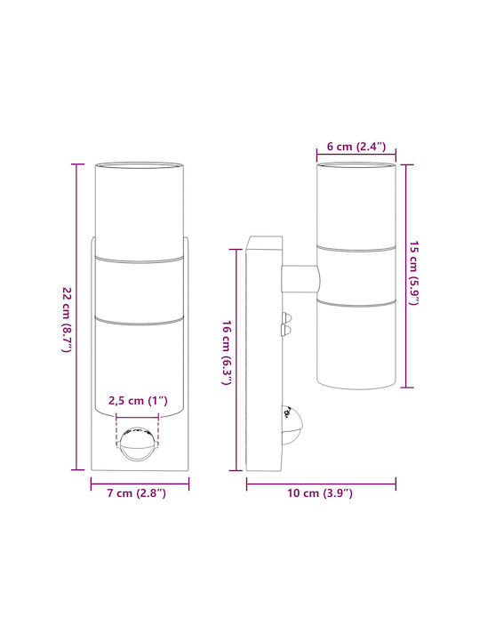 vidaXL Επιτοίχιο Εξωτερικό Φωτιστικό GU10 IP44 7x10x22εκ.