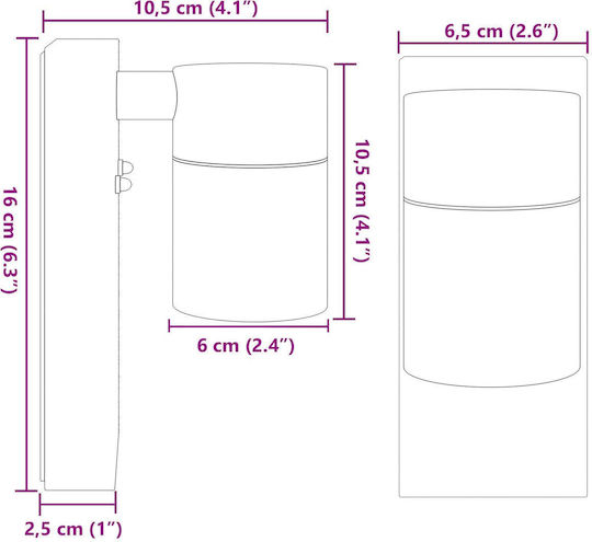 vidaXL Wall-Mounted Outdoor Light GU10 IP44 10.5x6.5x16εκ.