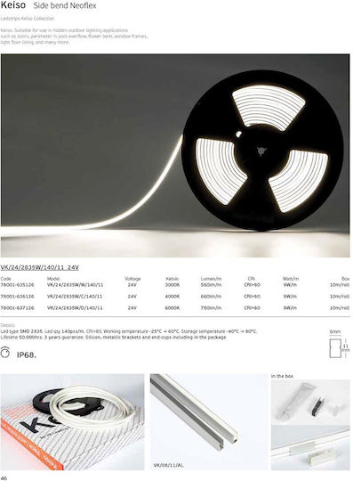 VK Lighting Wasserdicht LED-Streifen 24V Natürliches Weiß Licht 10m Neon Flex