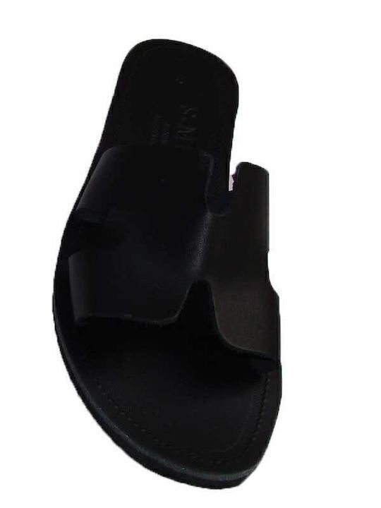 Leather Women's Flat Sandals in Black Color
