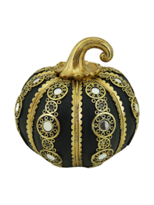Karvounis Decorative Pumpkin made of Plastic Black - Gold 15x15x14.5cm 1pcs