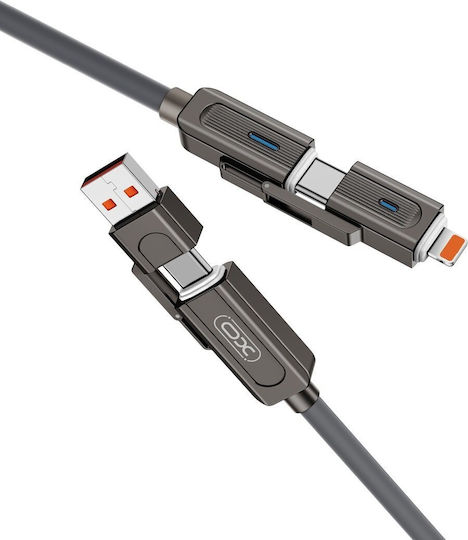 XO Nb275 Regular Cablu USB la Type-C / Lightning cu mai multe porturi Gri 1m