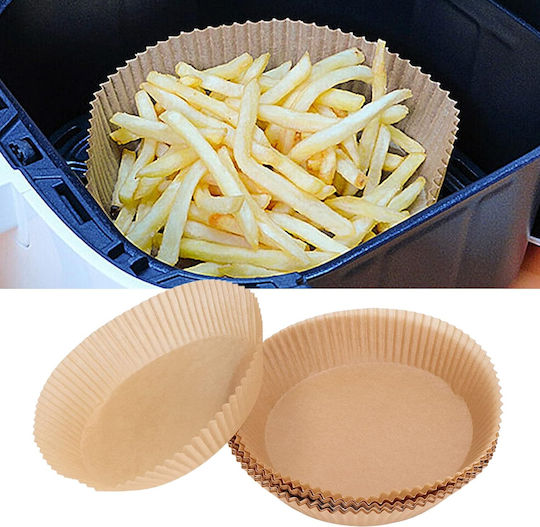 Set 4x25 Hârtie Pergament de Unică Folosință pentru Friteuză cu Aer Tecos, Diametru 16 cm, Maro, 100 Bucăți