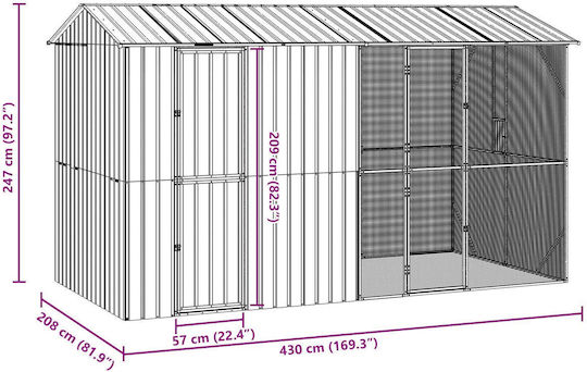 Vidaxl разширение на клетка за птици антрацит 210x442x247 см стомана въглен