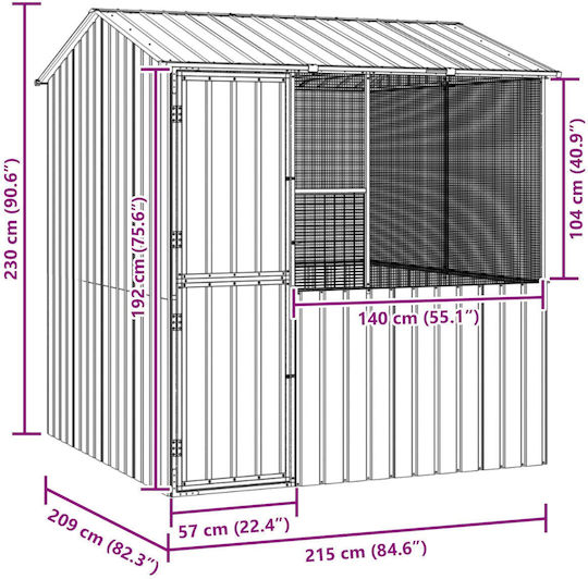 Κλουβί Πουλιών Vidaxl Ανθρακί 215x78x200 Εκ Γαλβανισμένο Ατσάλι Γκρι