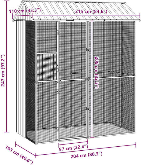 Vidaxl Κλουβί Πουλιών Ανθρακί 215x110x247 Εκ Χάλυβας Ανθρακί