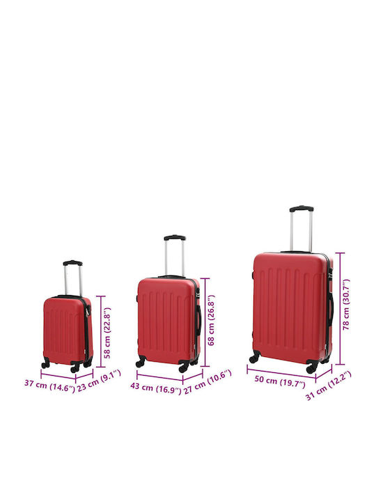 vidaXL Set De 3 Valize De Călătorie Roșii Sigure Cu 4 Roți