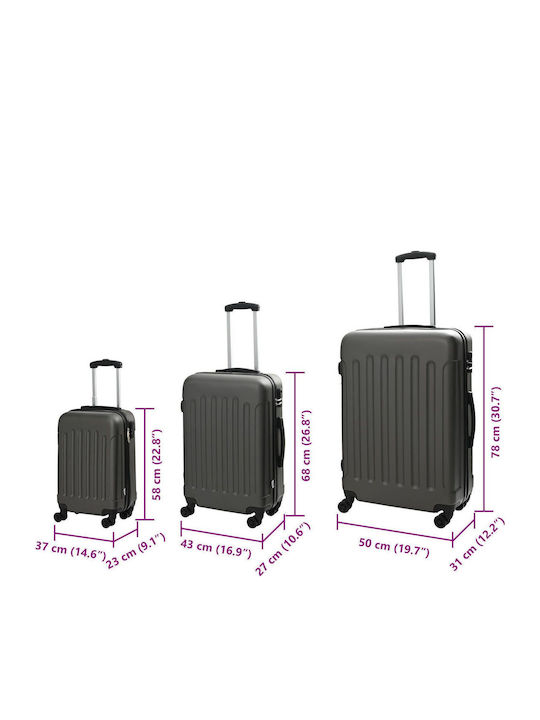 vidaXL Hard Travel Suitcases Dark Gray with 4 Wheels Set of 3 Pieces