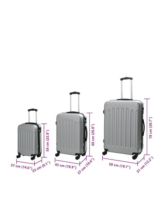 vidaXL Hard Silver Suitcases With 4 Wheels Set 3pcs