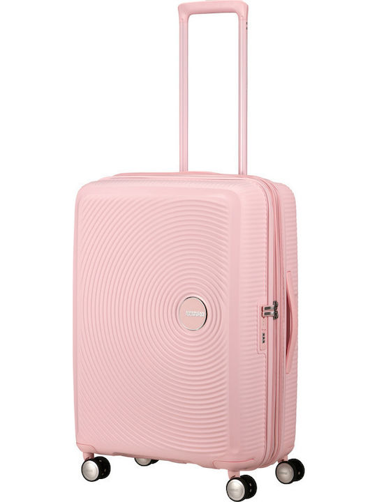 American Tourister Soundbox Среден Куфар За Пътуване Твърд Пастелнорозов С 4 Колела Височина 67см