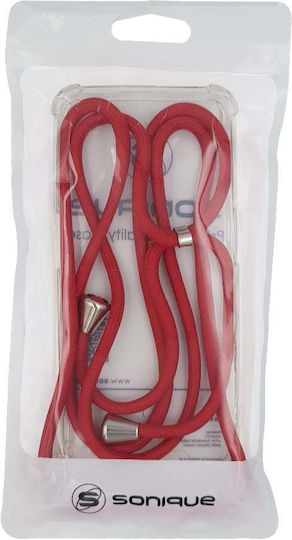 Sonique Armor Clear Silicone Case with Cord for Xiaomi Poco F7 Pro 5G Poco F7 Ultra 5G Red