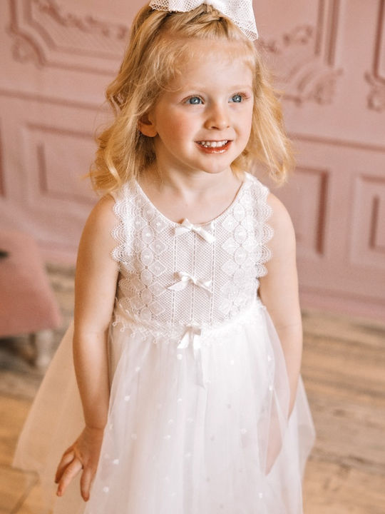 Bambolino Vintage Soul White Baptism Dress Made of Tulle