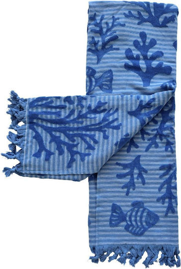 Noidinotte Beach Towel Cotton Blue with Fringes 90x170cm.