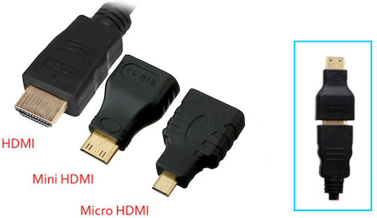 Кабел HDMI мъжки - HDMI мъжки / HDMI женски / мини HDMI мъжки 1.5м Черен