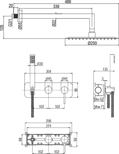 AQG Built-in Mixer & Shower Head Set for Shower Silver