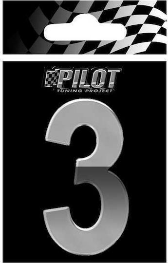 Lampa Car Number Stickers 3D "3" Type 4 7cm in Silver Color 1pcs
