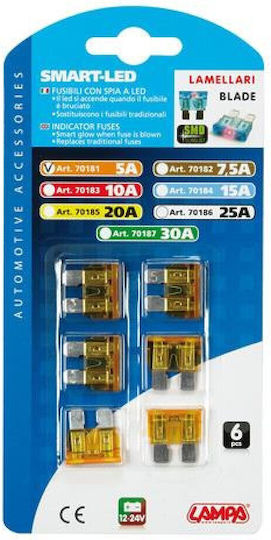 Lampa Smart-Led Indicator Fuses 12/24V 25A Σετ Ασφάλειες Αυτοκινήτου Μαχαιρωτές 6τμχ