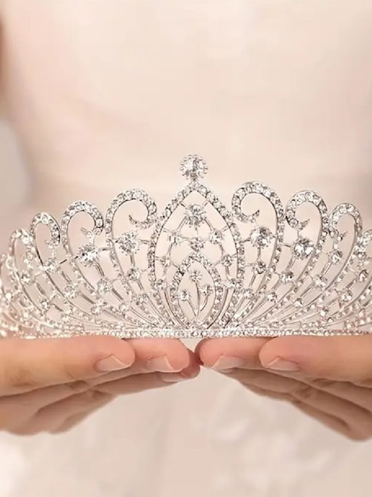 Coroană de mireasă tiară cristale argintie 6 cm înălțime