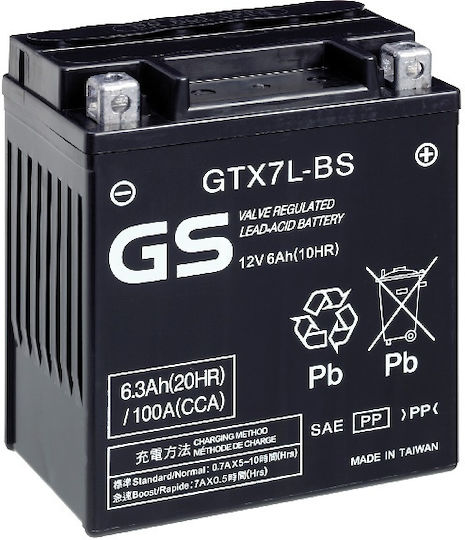 GS Motorcycle Battery YTX7L-BS 100A with Capacity 6Ah