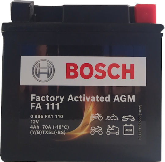 Bosch Motorradbatterie YTX5L-BS 70A mit Kapazität 4Ah