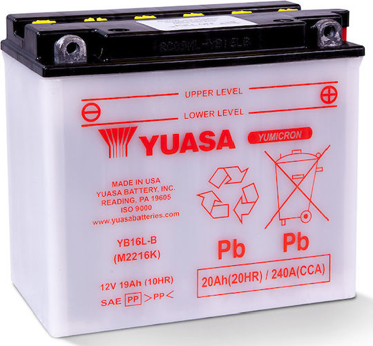 Yuasa Motorradbatterie YB16L-B mit Kapazität 20Ah