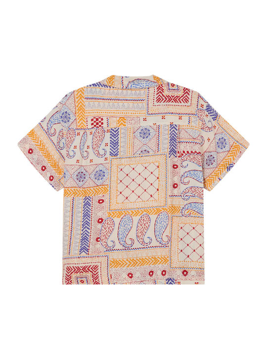 Short-sleeved Cotton Shirt Cream Multi
