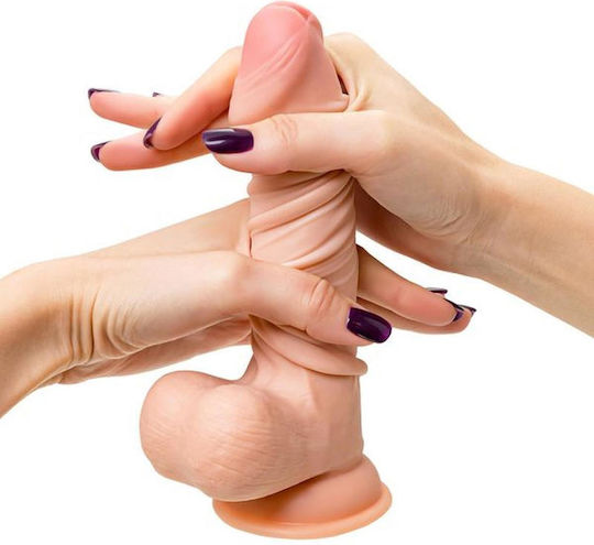 Dildo realist cu Testicule și Ventuză Roz 18.5cm