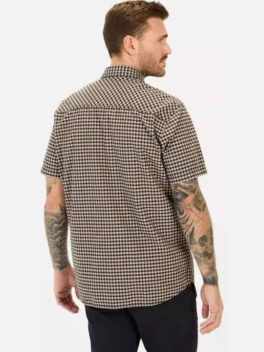 Short-sleeved Cotton Shirt Checked Brown-blue