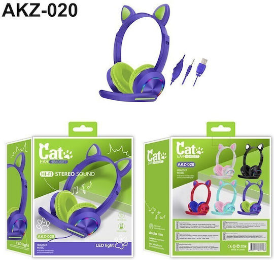 AKZ-K20 Over Ear Gaming Headset με σύνδεση 3.5mm Μωβ