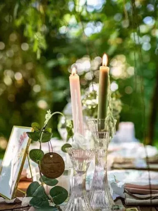 Κηροπηγιο Γυαλινο Απαλο Ροζ 7 X 14 Cm Beauty Home