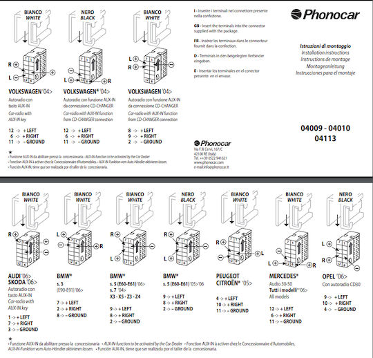 Phonocar Αντάπτορας AUX Αυτοκινήτου για Audi / Bmw / Citroen / Peugeot / Skoda / VW