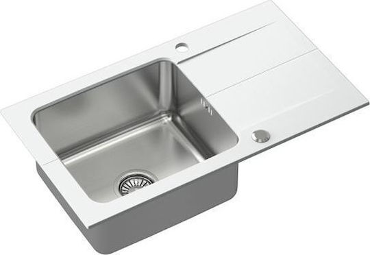 Steiner Edward 111 Drop-In Spüle aus Verbundgranulat mit Wasserhahn B78xT44cm Weiß