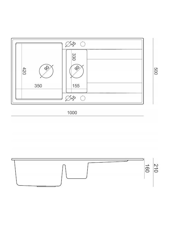 GraniteQ Evan 156 Drop-In Sink Inox W100xD50cm Black