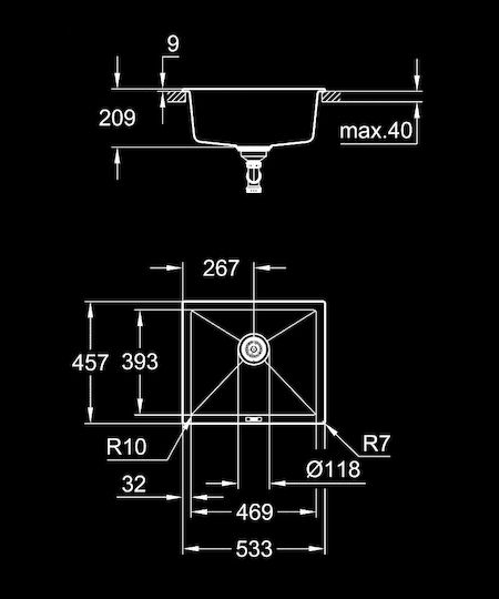 Grohe K 700 31654AT0 Drop-In Chiuvetă din Granit Sintetic L53.3xW45.7cm gri granit