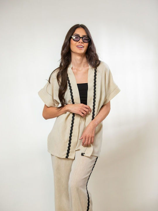 Women's Kimono with Buttons Beige