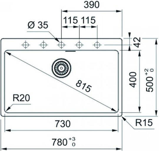 Franke Centro 2.0 CNG 610/210-73 Ένθετος από Συνθετικό Γρανίτη Μ78xΠ50cm