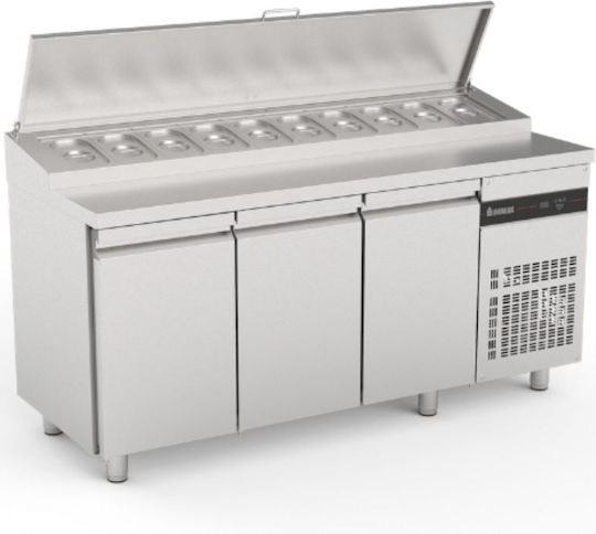 Inomak Edelstahl Kühltisch Salat 421Es mit 3 Türen und Kühlaggregat 0/+10°C L179.2xB70xH98.5cm
