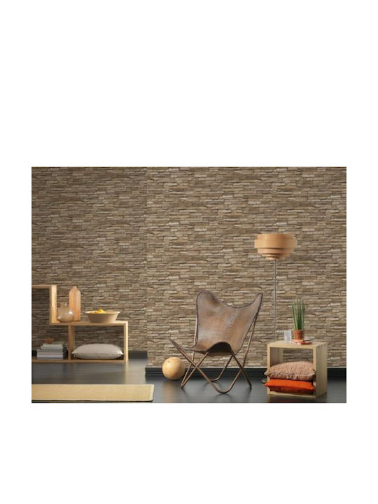 Ταπετσαρία Τοίχου Wood Stone Βινυλίου Μπεζ 1000x53cm