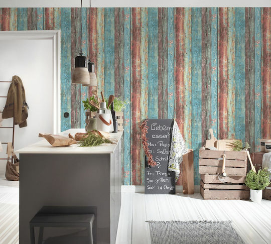 Тапет за Стена Wood Stone Синя 1000x53см Миеща се