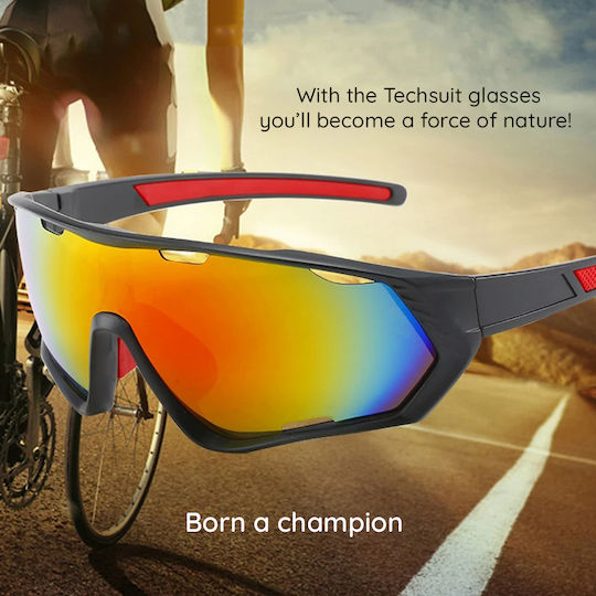 Techsuit Cycling Glasses 9330 with Black Frame & Multicolour Lenses