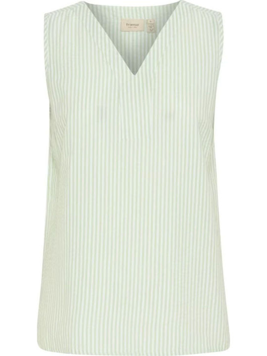 Women's Blouse Sleeveless Striped Green