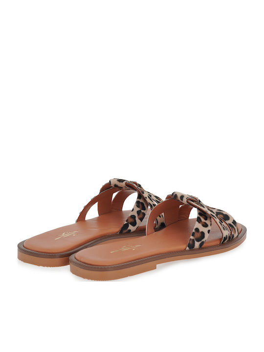 Leather Women's Flat Sandals in Brown Color