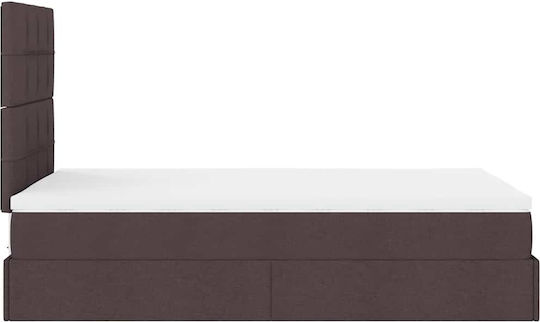 Pat King Size Îmbrăcat cu Material Maro Închis cu Plăci și Saltea 190x190cm