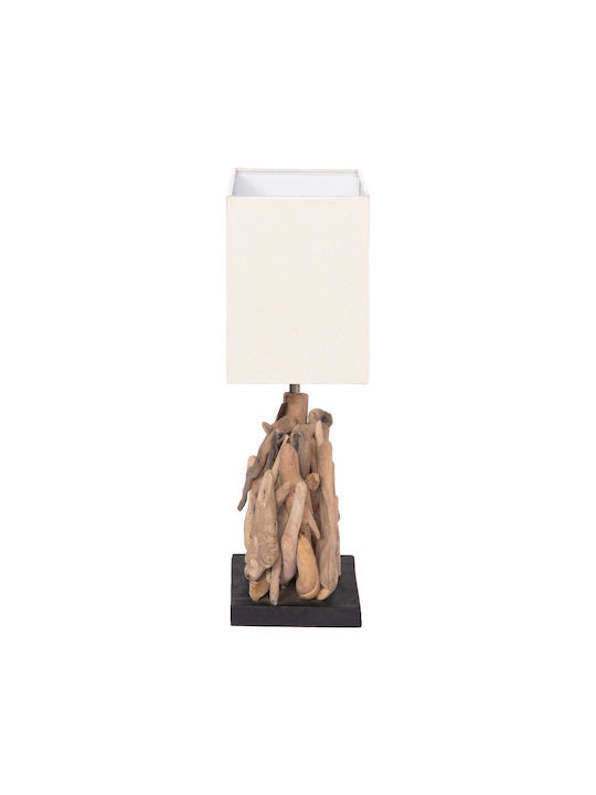 HomeMarkt Twiggy Ξύλινο Πορτατίφ για Ντουί E27 με Λευκό Καπέλο και Καφέ Βάση