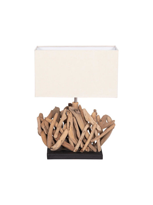 HomeMarkt Twiggy Ξύλινο Πορτατίφ για Ντουί E27 με Λευκό Καπέλο και Καφέ Βάση