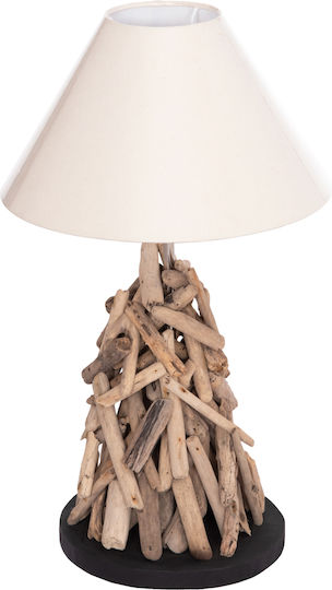 HomeMarkt Twiggy Holz Tischlampe für Fassung E27 mit Weiß Schirm und Braun Basis