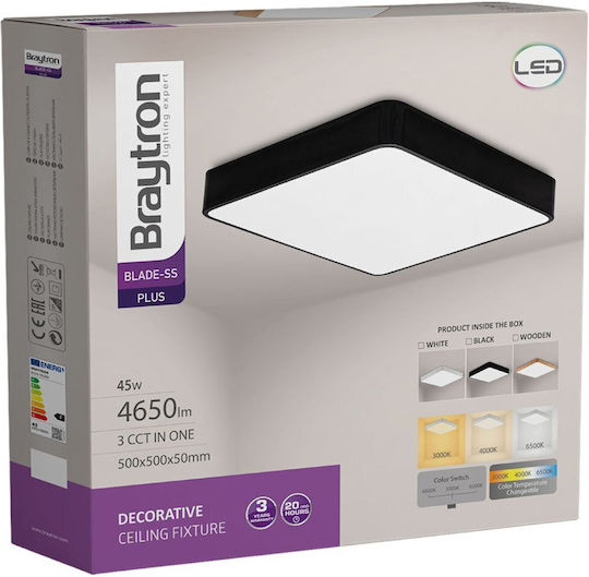 Braytron Τετράγωνο Εξωτερικό LED Panel 45W με Ρυθμιζόμενο Λευκό Φως 50x50εκ.