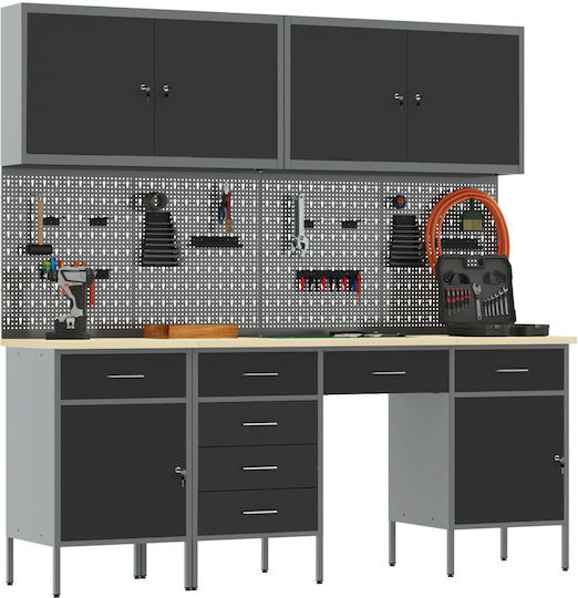 Set Dulap Unelte 10 Piese Vidaxl Negru Oțel Negru
