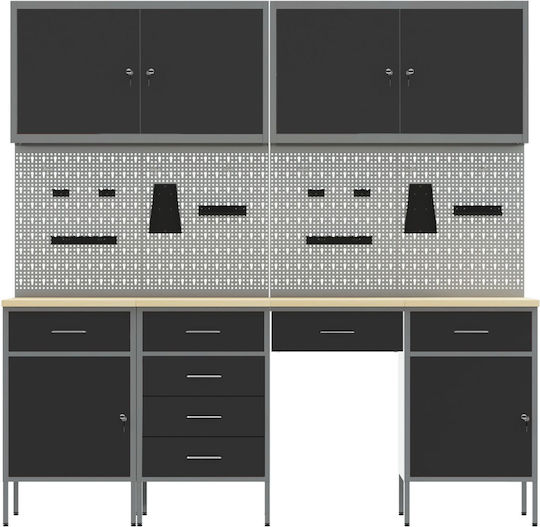 Set Dulap Unelte 10 Piese Vidaxl Negru Oțel Negru