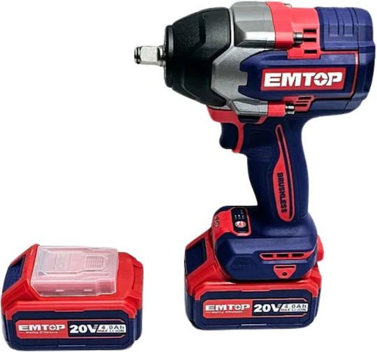 Emtop ECIWL2085 Brushless Impact Wrench Battery 20V 2x4Ah with Socket 1/2"